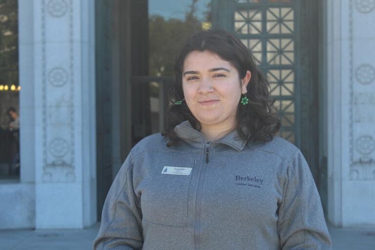 Lupita G. in front of Doe Library
