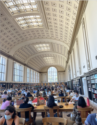 north reading room in doe library during the day full of students 